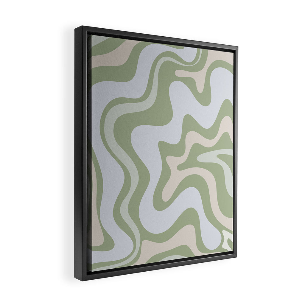Liquid Swirl Contemporary Abstract Pattern in Light Sage Green Framed Canvas Print Gallery Image 2