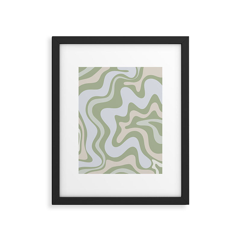 Liquid Swirl Contemporary Abstract Pattern in Light Sage Green Framed Art Print Gallery Image 4