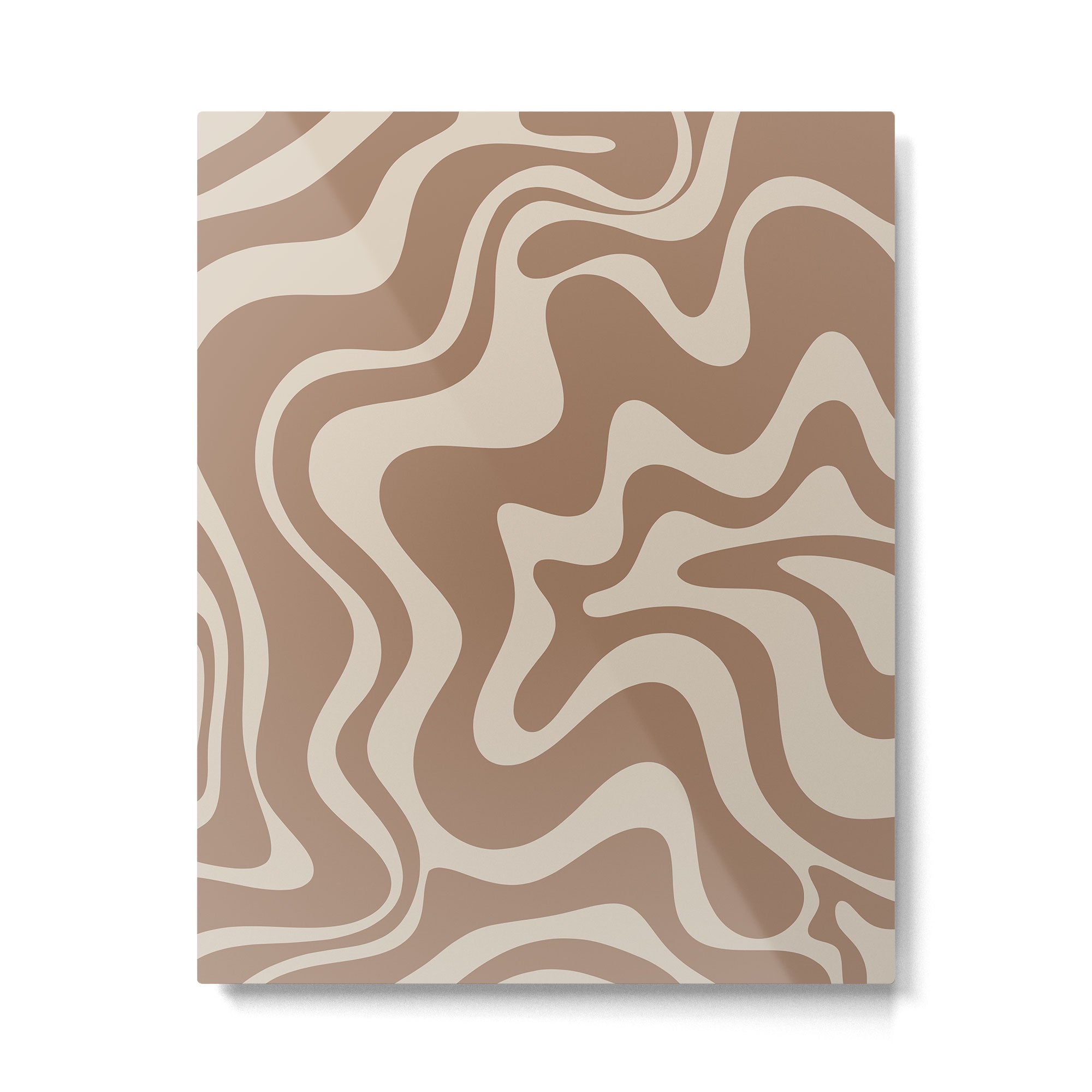 Liquid Swirl Contemporary Abstract Pattern in Chocolate Milk Brown and Beige Metal Print Gallery Image 4
