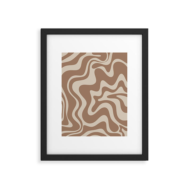 Liquid Swirl Contemporary Abstract Pattern in Chocolate Milk Brown and Beige Framed Art Print Gallery Image 5