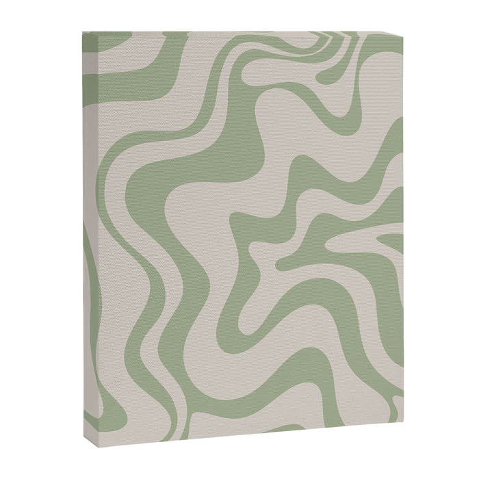 Liquid Swirl Modern Abstract Pattern in Beige and Sage Green Canvas Print Gallery Image 1