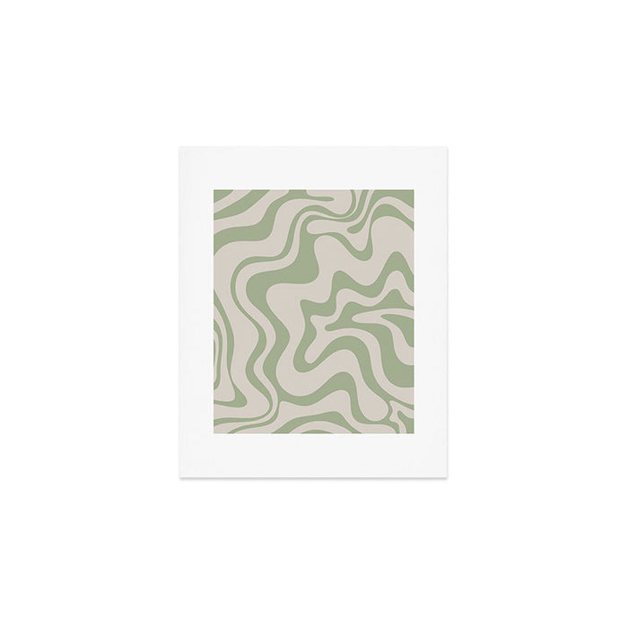 Liquid Swirl Modern Abstract Pattern in Beige and Sage Green Art Print Gallery Image 1