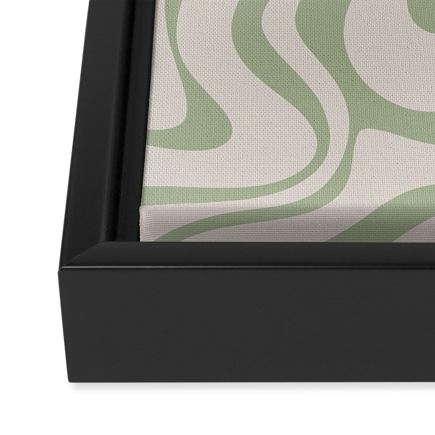 Liquid Swirl Modern Abstract Pattern in Beige and Sage Green Framed Canvas Print Gallery Image 3