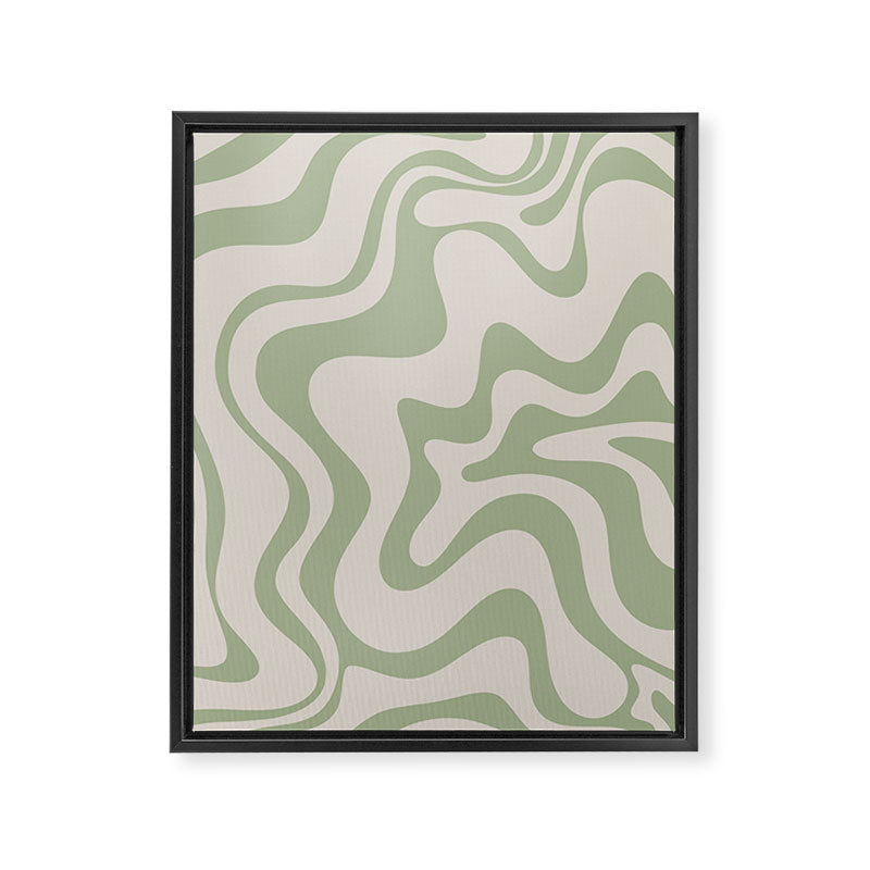 Liquid Swirl Modern Abstract Pattern in Beige and Sage Green Framed Canvas Print Gallery Image 6