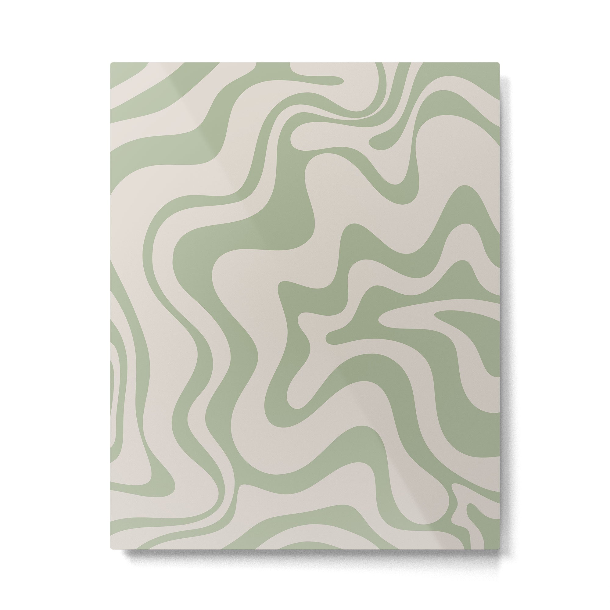 Liquid Swirl Modern Abstract Pattern in Beige and Sage Green Metal Print Gallery Image 4