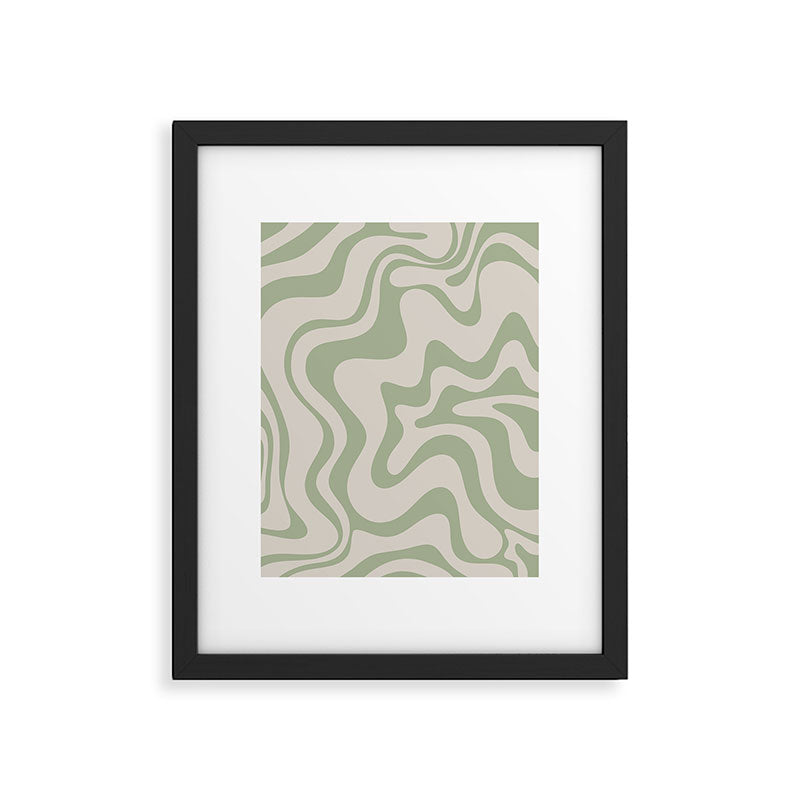 Liquid Swirl Modern Abstract Pattern in Beige and Sage Green Framed Art Print Gallery Image 5