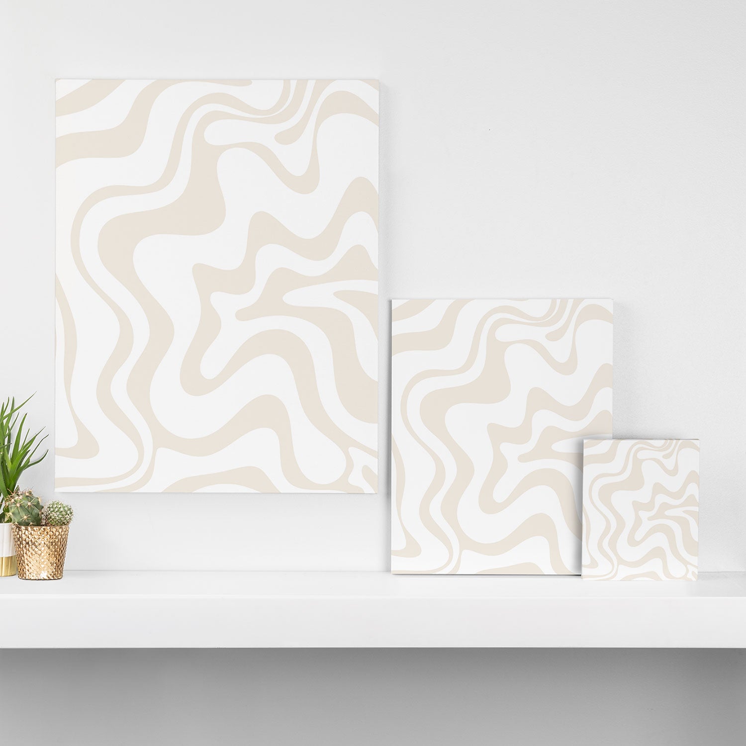 Liquid Swirl Abstract Pattern in Pale Beige and White Canvas Print Gallery Image 3