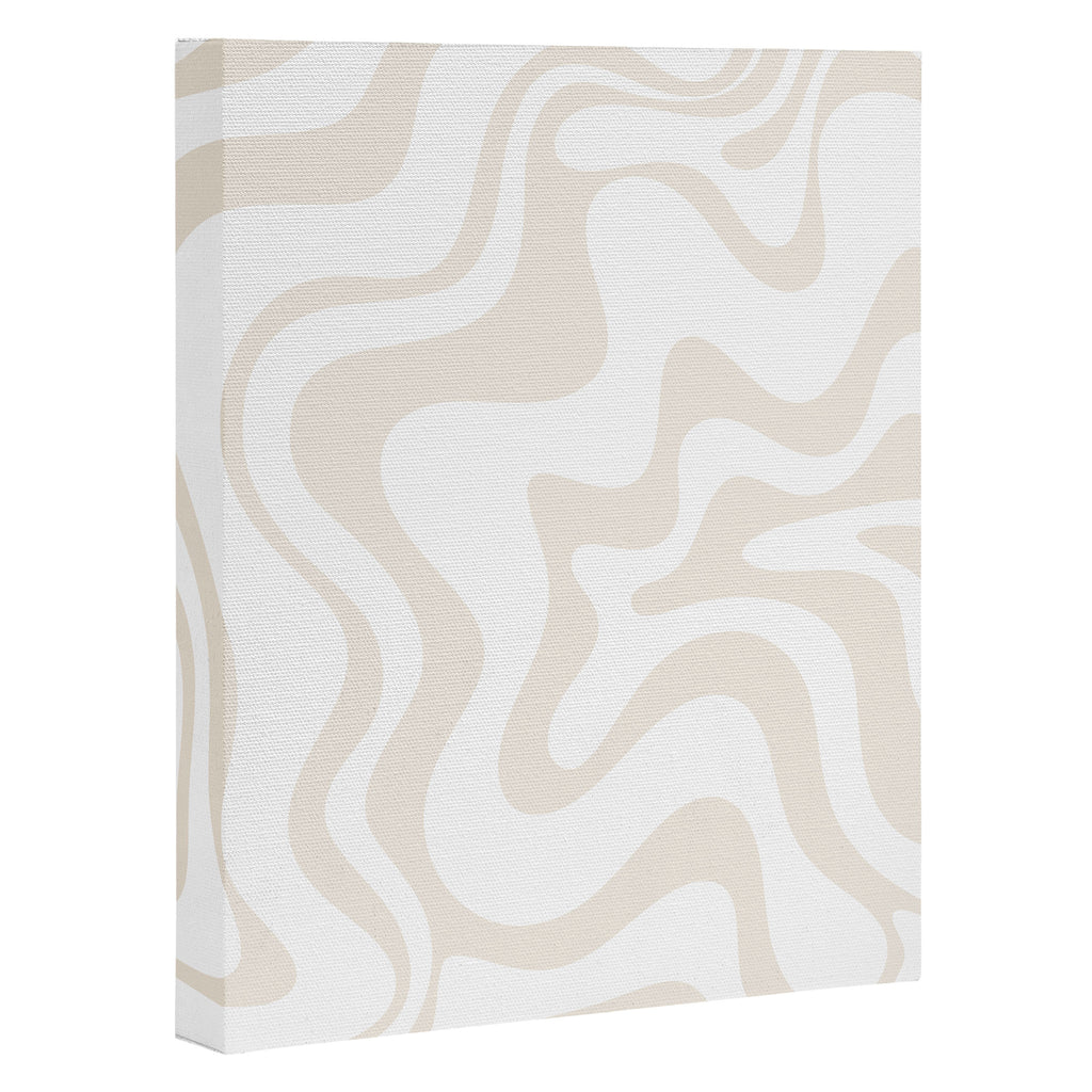 Liquid Swirl Abstract Pattern in Pale Beige and White Canvas Print Gallery Image 3