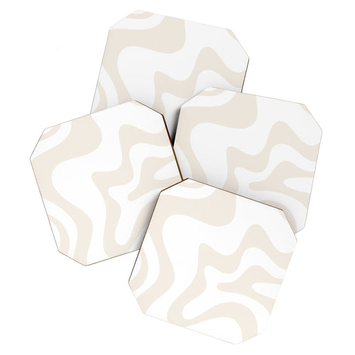 Liquid Swirl Abstract Pattern In Pale Beige And White Coaster