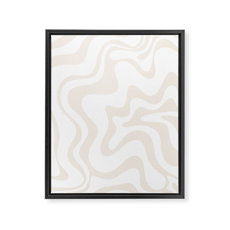 Liquid Swirl Abstract Pattern in Pale Beige and White Framed Canvas Print Gallery Image 6