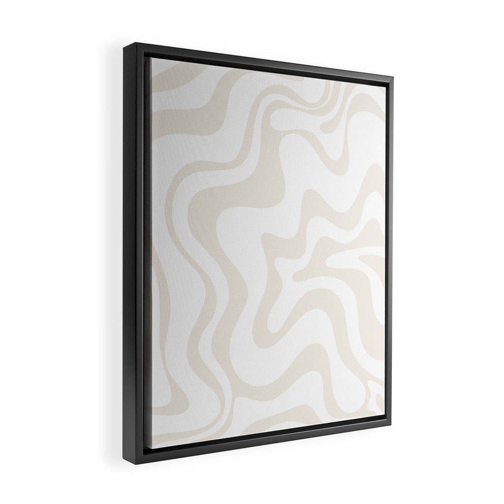 Liquid Swirl Abstract Pattern in Pale Beige and White Framed Canvas Print Gallery Image 2