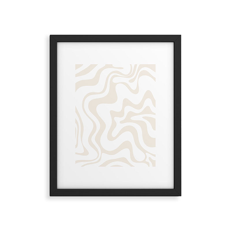 Liquid Swirl Abstract Pattern in Pale Beige and White Framed Art Print Gallery Image 4