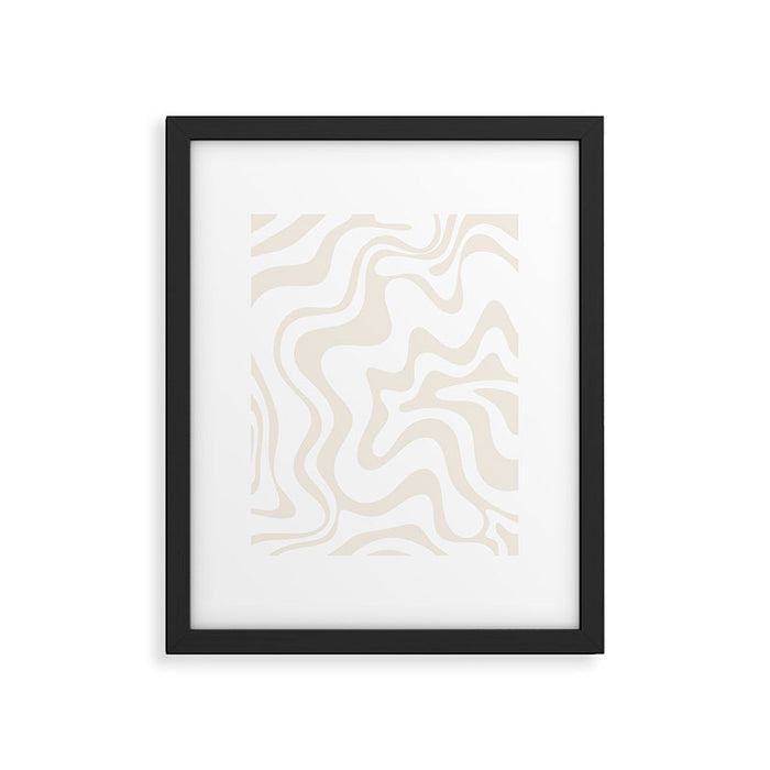Liquid Swirl Abstract Pattern in Pale Beige and White Framed Art Print Gallery Image 1