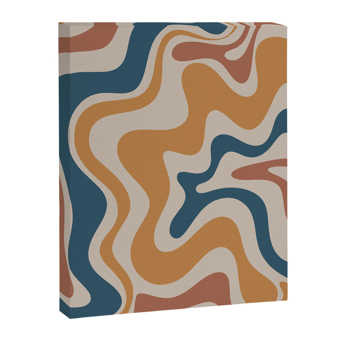 Liquid Swirl Retro Abstract Pattern Blue Ochre Rust Taupe Canvas Print Gallery Image 1