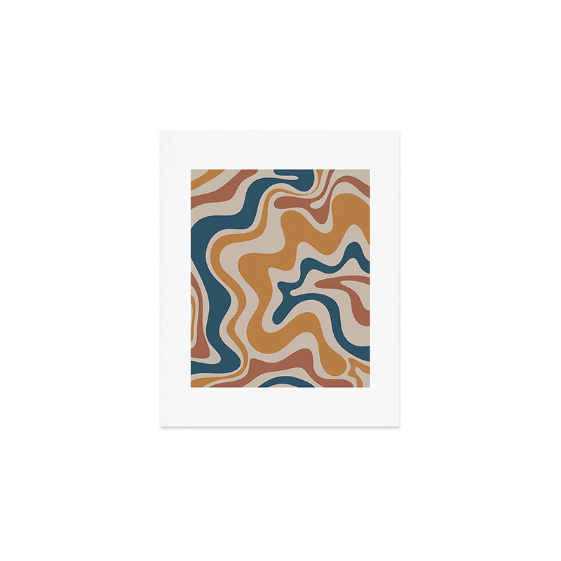 Liquid Swirl Retro Abstract Pattern Blue Ochre Rust Taupe Art Print Gallery Image 1