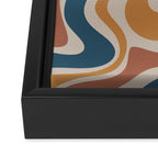 Liquid Swirl Retro Abstract Pattern Blue Ochre Rust Taupe Framed Canvas Print Gallery Image 3