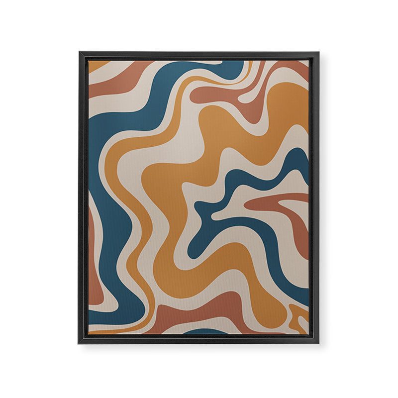 Liquid Swirl Retro Abstract Pattern Blue Ochre Rust Taupe Framed Canvas Print Gallery Image 6