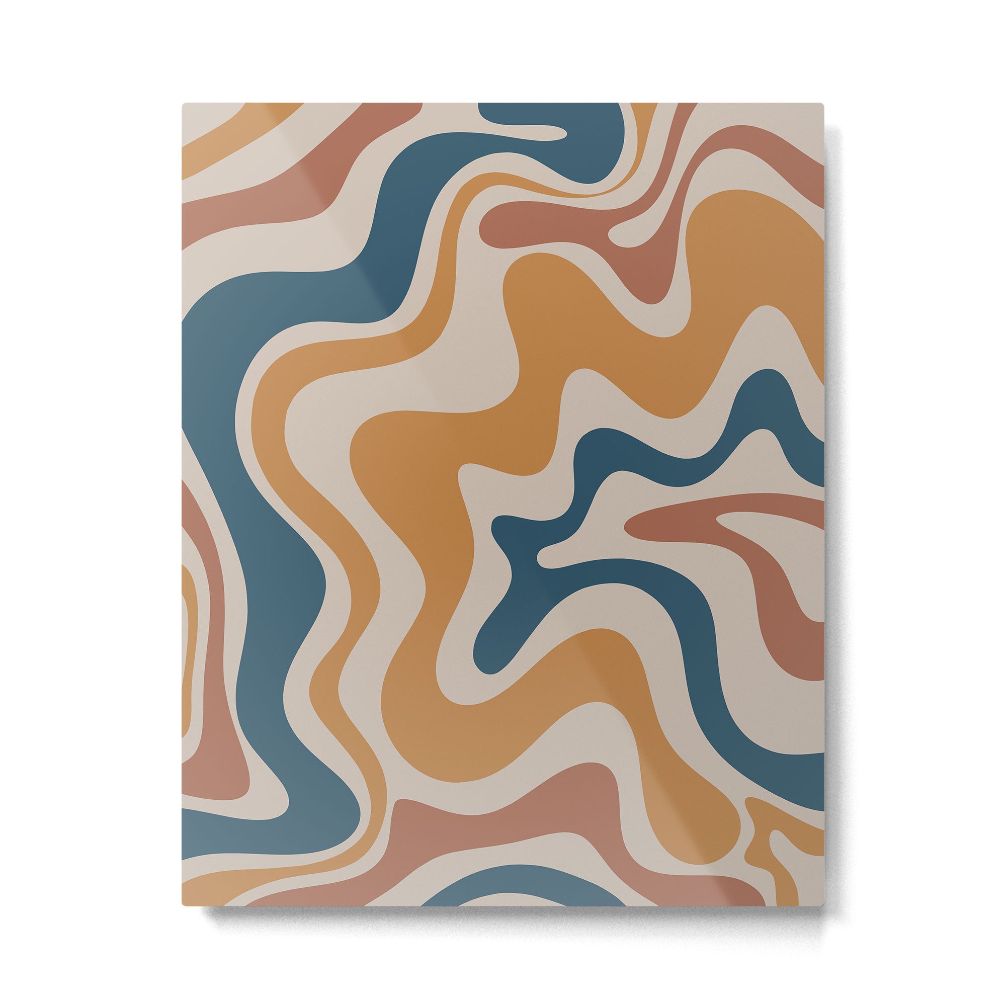 Liquid Swirl Retro Abstract Pattern Blue Ochre Rust Taupe Metal Print Gallery Image 4