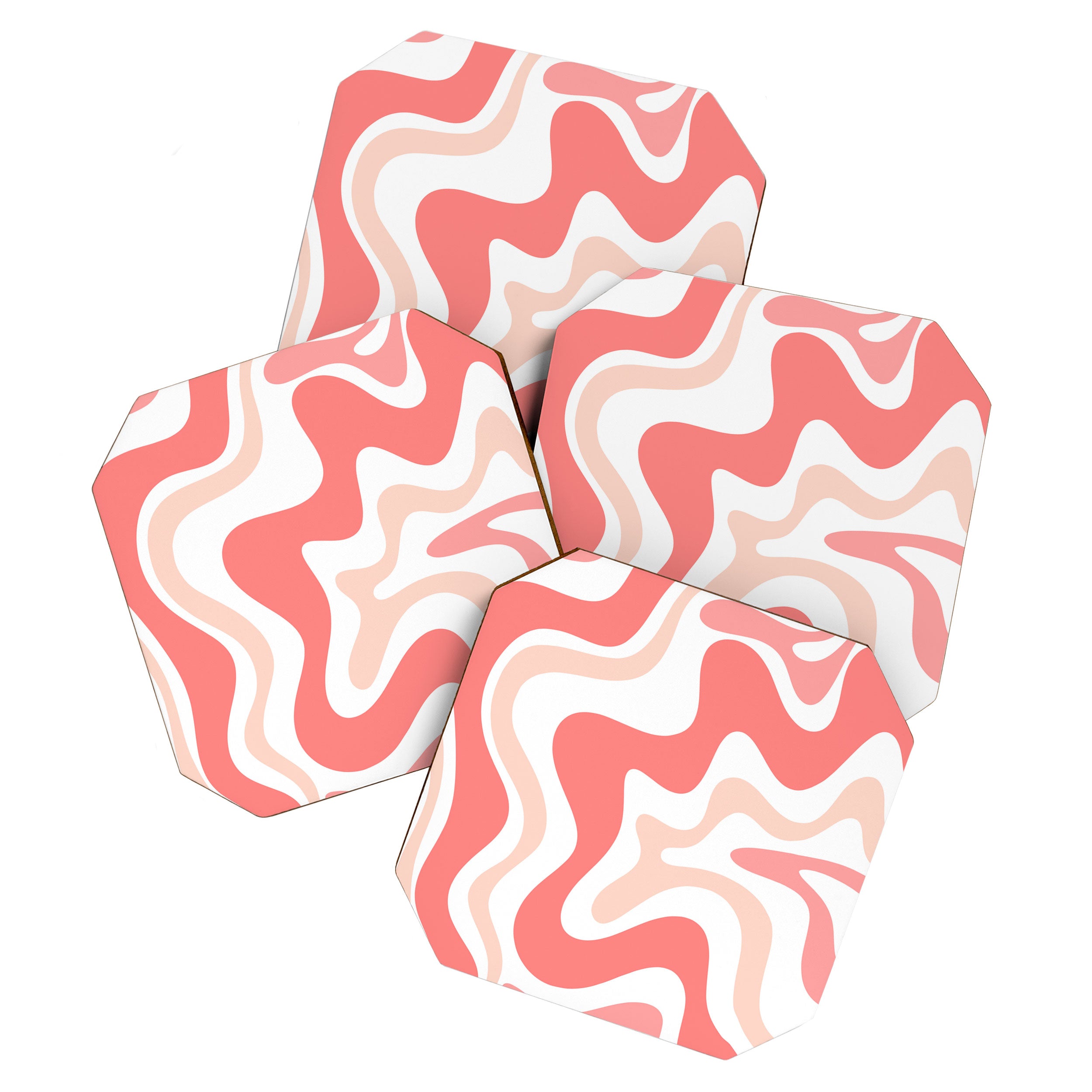 Liquid Swirl Retro Abstract Pattern in Blush Pink and White Coaster Gallery Image 1