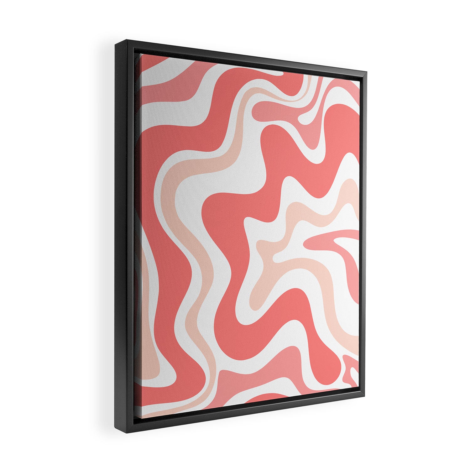 Liquid Swirl Retro Abstract Pattern in Blush Pink and White Framed Canvas Print Gallery Image 2