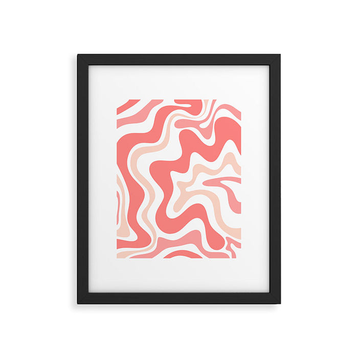 Liquid Swirl Retro Abstract Pattern in Blush Pink and White Framed Art Print Gallery Image 1