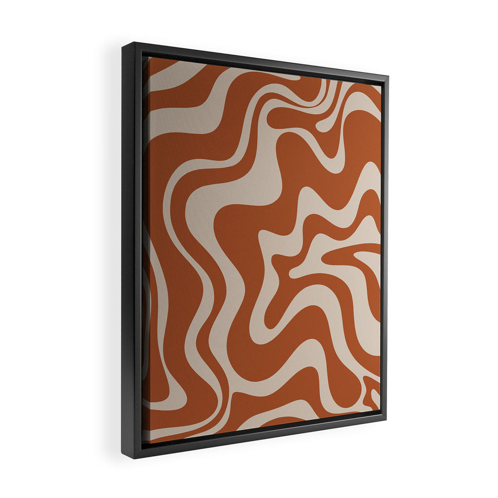 Liquid Swirl Retro Abstract Pattern in Clay and Putty Earth Tones Framed Canvas Print Gallery Image 2