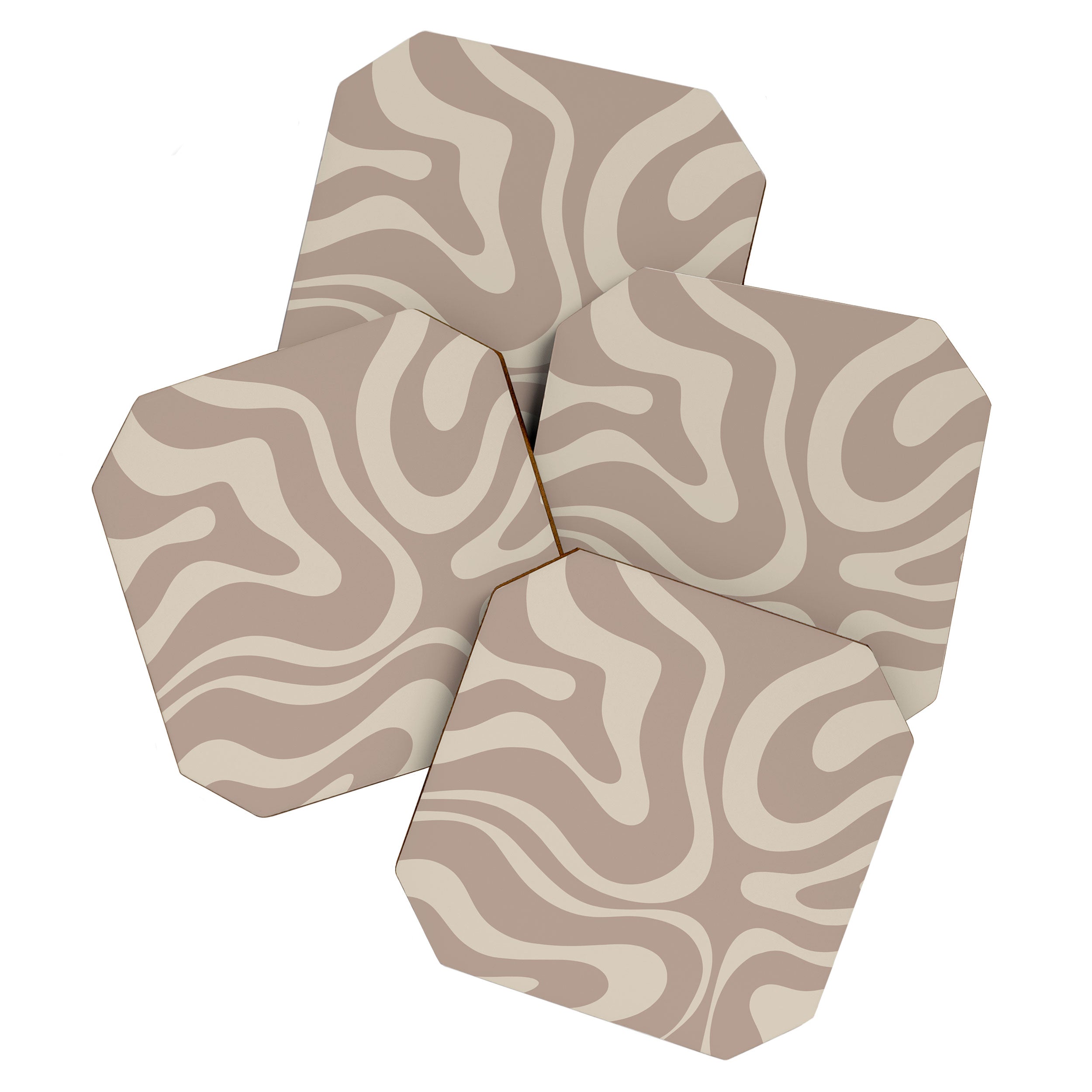 Liquid Swirl Retro Abstract Pattern in Creamy Cocoa Coaster Gallery Image 1