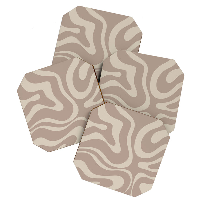 Liquid Swirl Retro Abstract Pattern in Creamy Cocoa Coaster Gallery Image 1