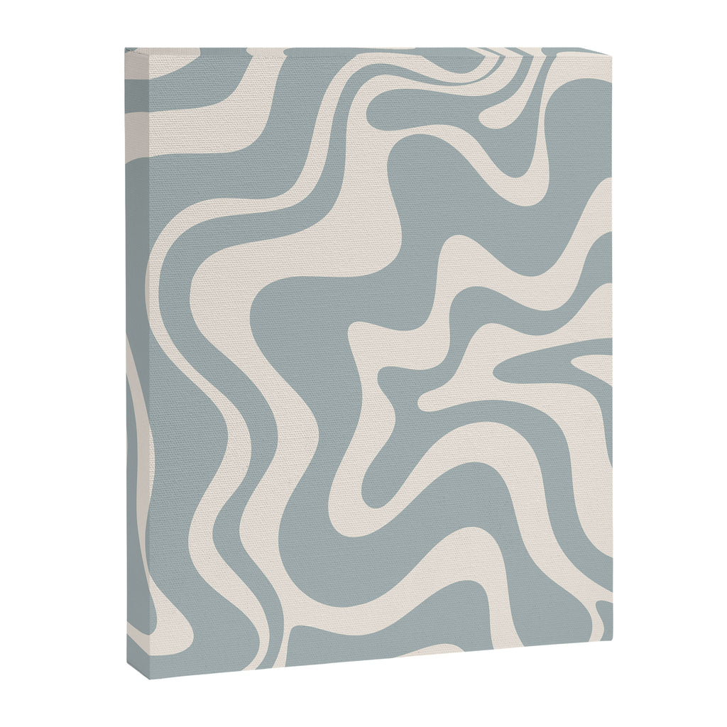 Liquid Swirl Retro Abstract Pattern in Light Blue-Gray and Cream Canvas Print Gallery Image 6