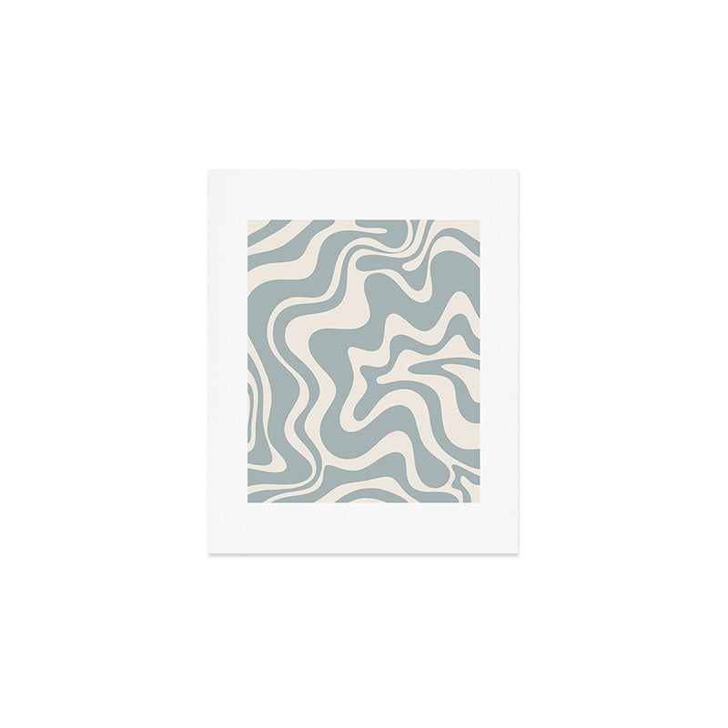 Liquid Swirl Retro Abstract Pattern in Light Blue-Gray and Cream Art Print Gallery Image 1
