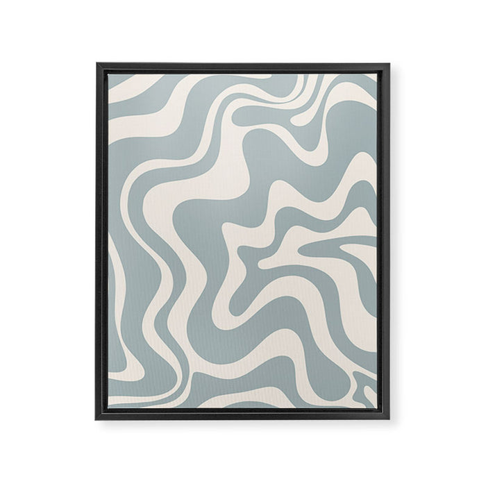 Liquid Swirl Retro Abstract Pattern in Light Blue-Gray and Cream Framed Canvas Print Gallery Image 1