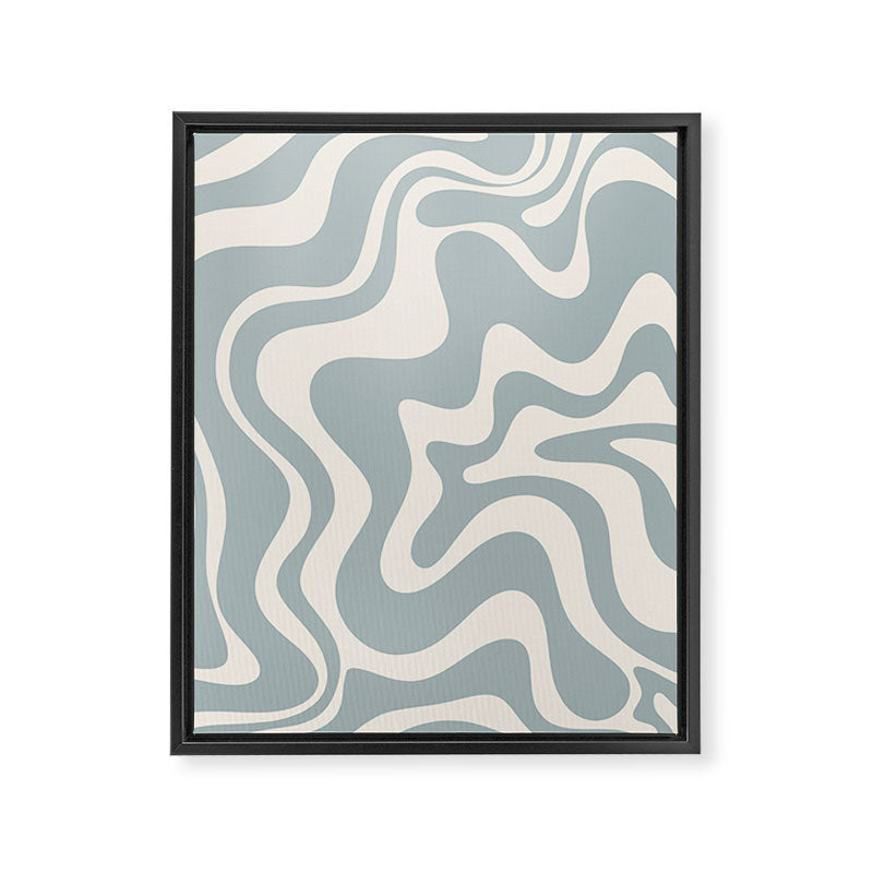 Liquid Swirl Retro Abstract Pattern in Light Blue-Gray and Cream Framed Canvas Print Gallery Image 6