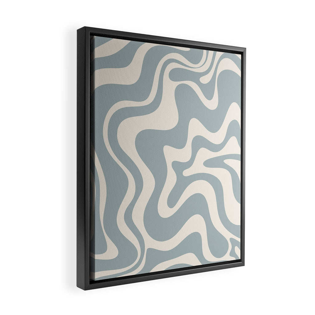 Liquid Swirl Retro Abstract Pattern in Light Blue-Gray and Cream Framed Canvas Print Gallery Image 2