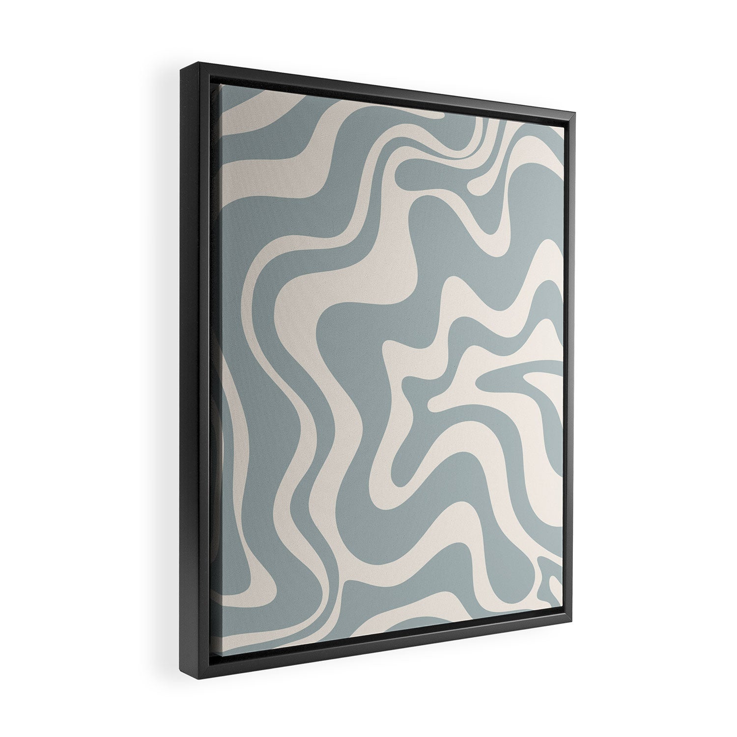 Liquid Swirl Retro Abstract Pattern in Light Blue-Gray and Cream Framed Canvas Print Gallery Image 2
