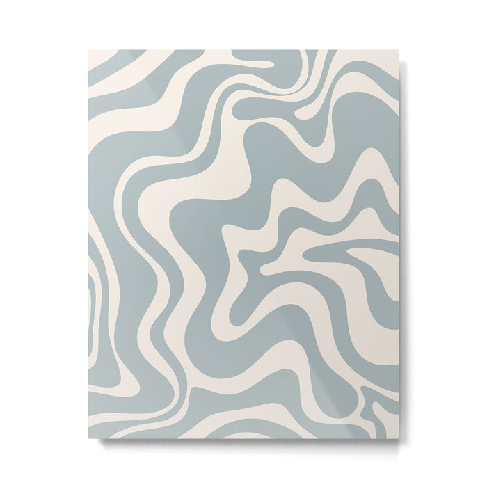 Liquid Swirl Retro Abstract Pattern in Light Blue-Gray and Cream Metal Print Gallery Image 1
