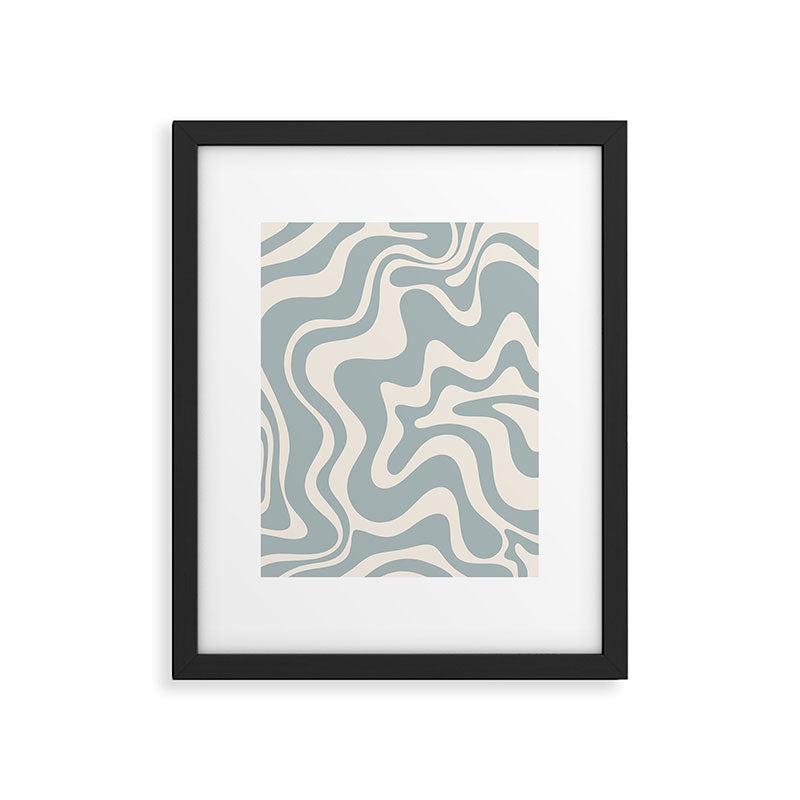 Liquid Swirl Retro Abstract Pattern in Light Blue-Gray and Cream Framed Art Print Gallery Image 5