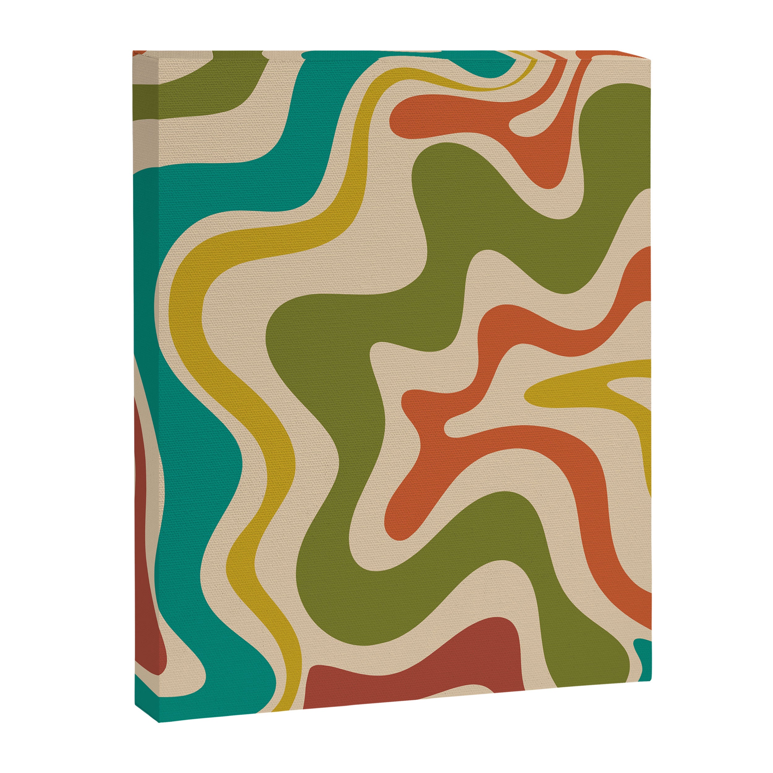 Liquid Swirl Retro Abstract Pattern in Mid Mod Colours on Beige Canvas Print Gallery Image 6