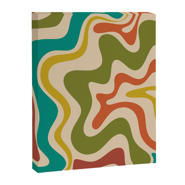 Liquid Swirl Retro Abstract Pattern in Mid Mod Colours on Beige Canvas Print Gallery Image 1
