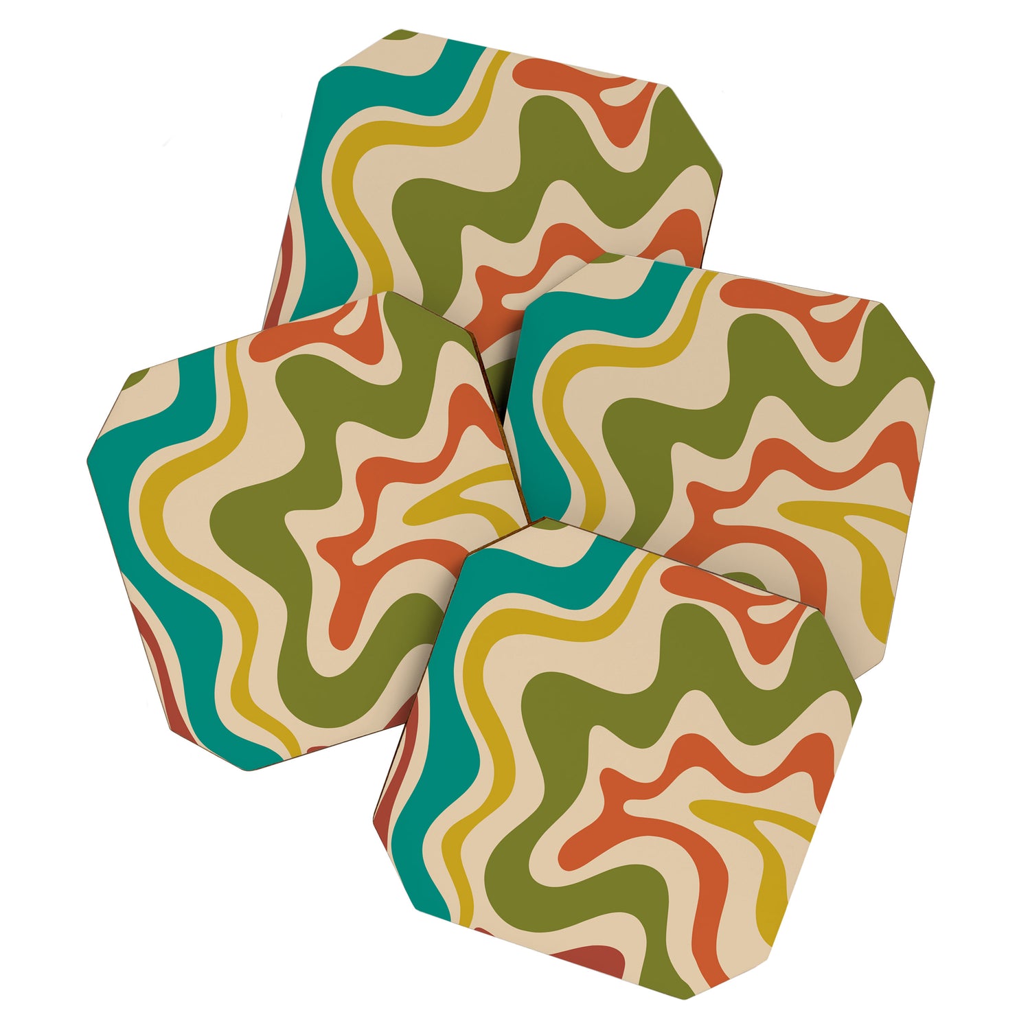 Liquid Swirl Retro Abstract Pattern in Mid Mod Colours on Beige Coaster Gallery Image 1