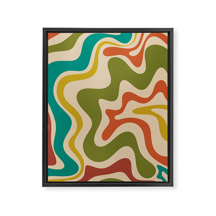 Liquid Swirl Retro Abstract Pattern in Mid Mod Colours on Beige Framed Canvas Print Gallery Image 1