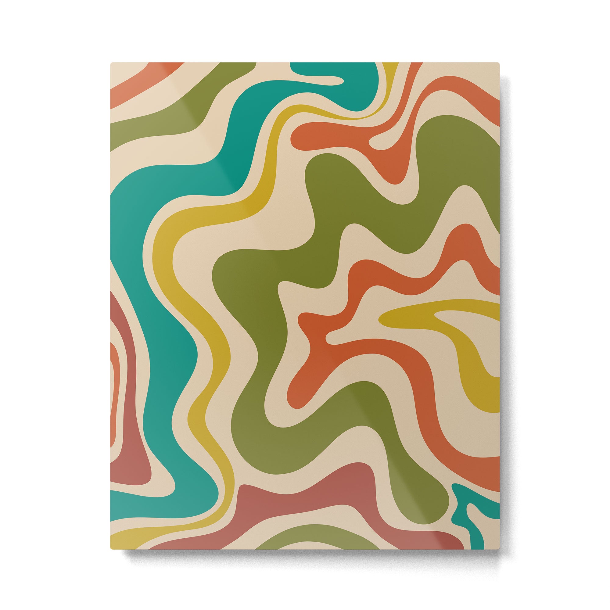 Liquid Swirl Retro Abstract Pattern in Mid Mod Colours on Beige Metal Print Gallery Image 4