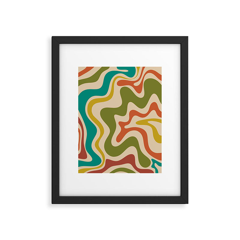 Liquid Swirl Retro Abstract Pattern in Mid Mod Colours on Beige Framed Art Print Gallery Image 5
