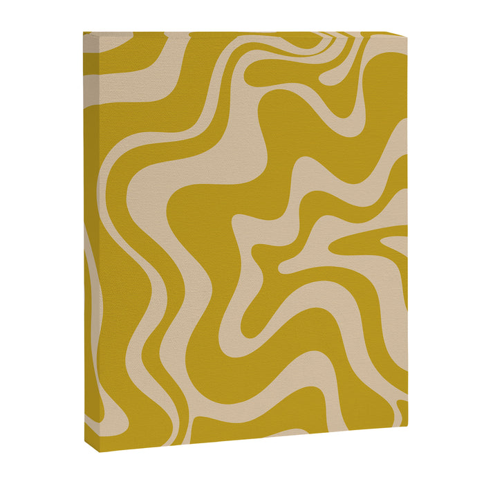 Liquid Swirl Retro Abstract Pattern in Mid Mod Mustard and Beige Canvas Print Gallery Image 1
