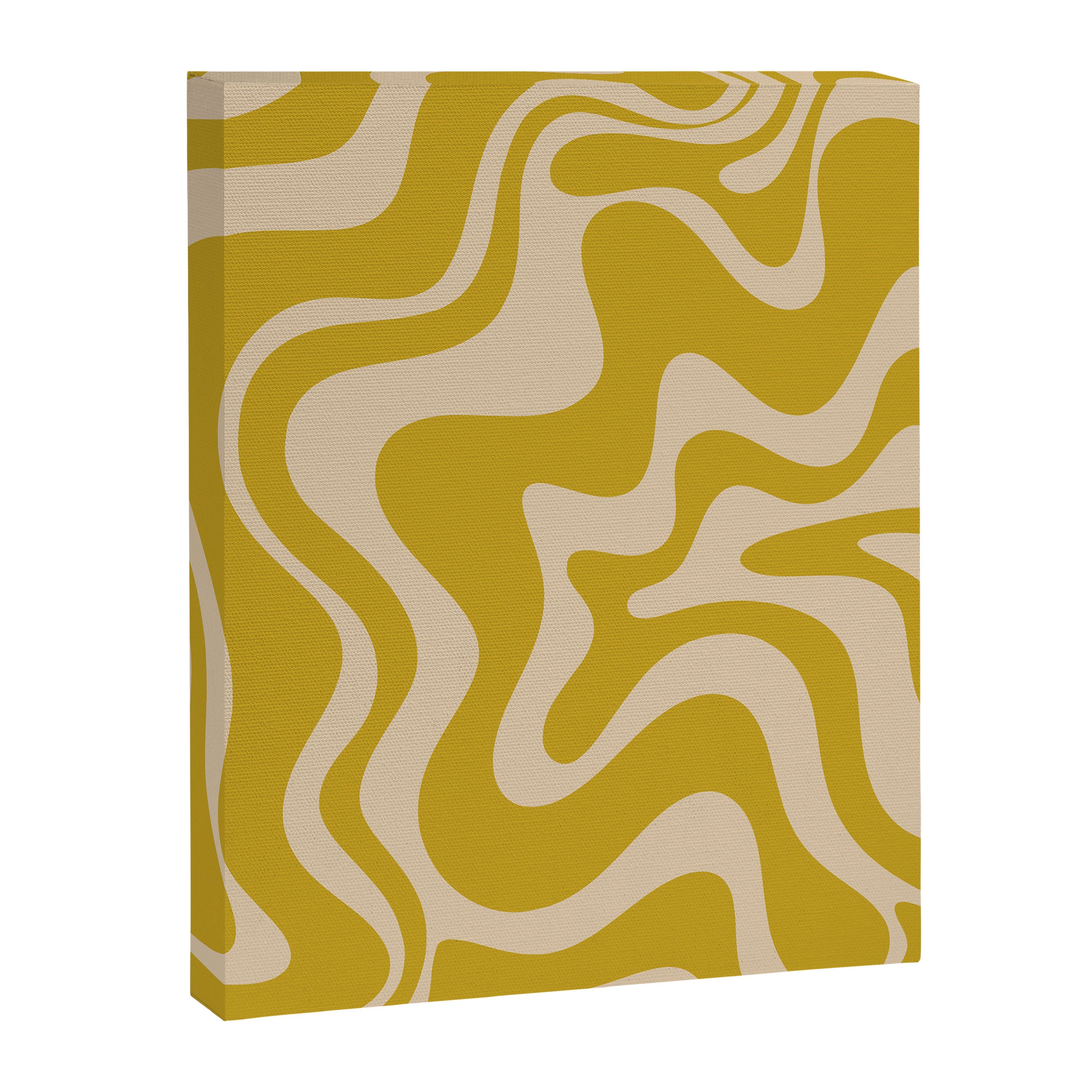 Liquid Swirl Retro Abstract Pattern in Mid Mod Mustard and Beige Canvas Print Gallery Image 6