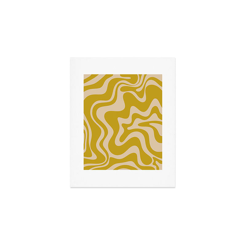 Liquid Swirl Retro Abstract Pattern in Mid Mod Mustard and Beige Art Print Gallery Image 1
