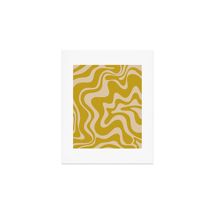 Liquid Swirl Retro Abstract Pattern in Mid Mod Mustard and Beige Art Print Gallery Image 1