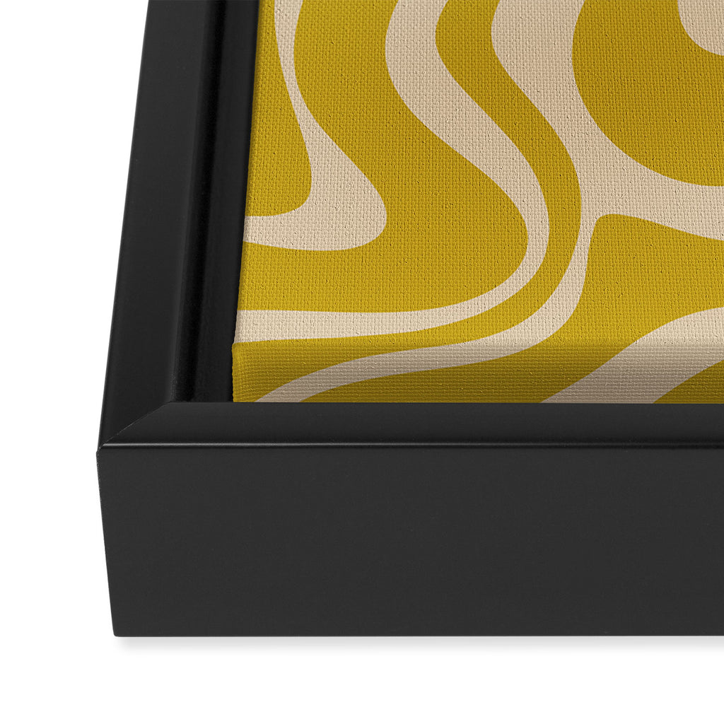 Liquid Swirl Retro Abstract Pattern in Mid Mod Mustard and Beige Framed Canvas Print Gallery Image 3