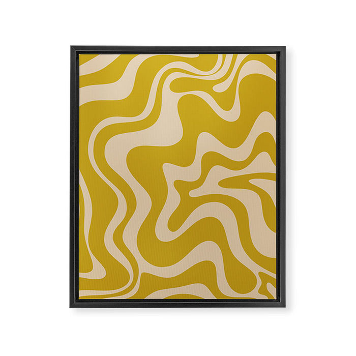 Liquid Swirl Retro Abstract Pattern in Mid Mod Mustard and Beige Framed Canvas Print Gallery Image 1
