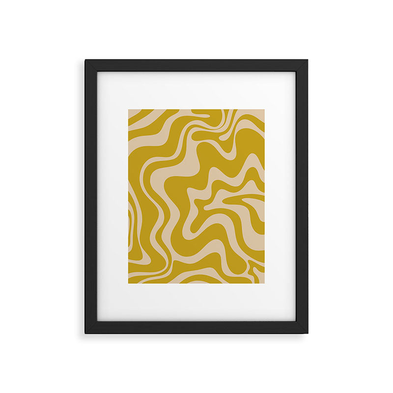 Liquid Swirl Retro Abstract Pattern in Mid Mod Mustard and Beige Framed Art Print Gallery Image 5