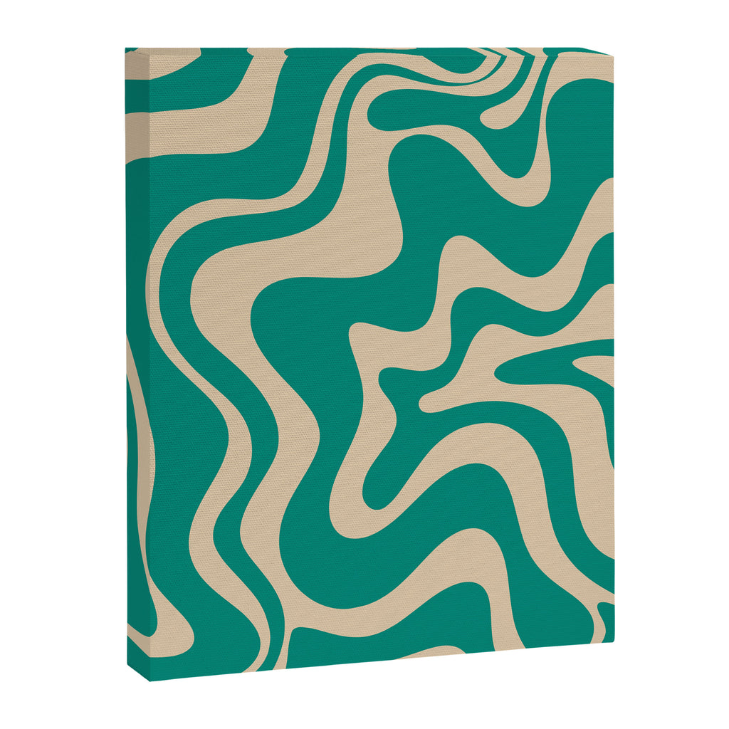 Liquid Swirl Retro Abstract Pattern in Mid Mod Turquoise Teal and Beige Canvas Print Gallery Image 6